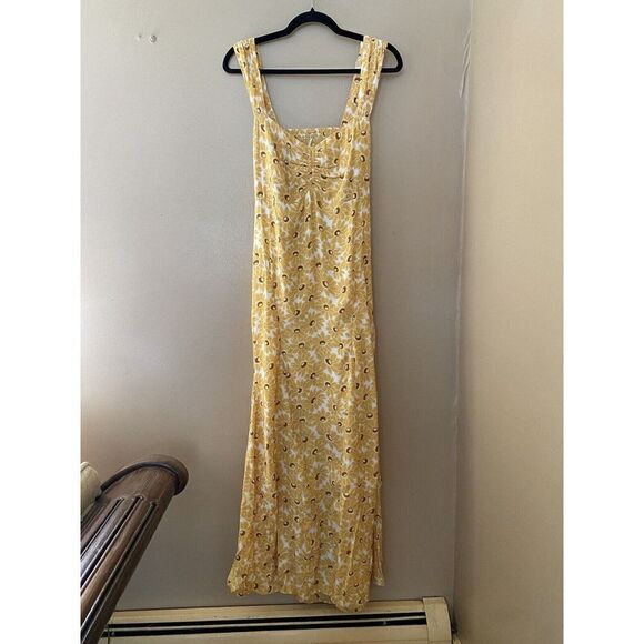 Free People Rosalee Midi Dress Yellow floral rose print sun summer Size L - NWOT - Picture 3 of 11